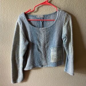 Handwoven Women's Blue Sweater Pocket Cropped Length